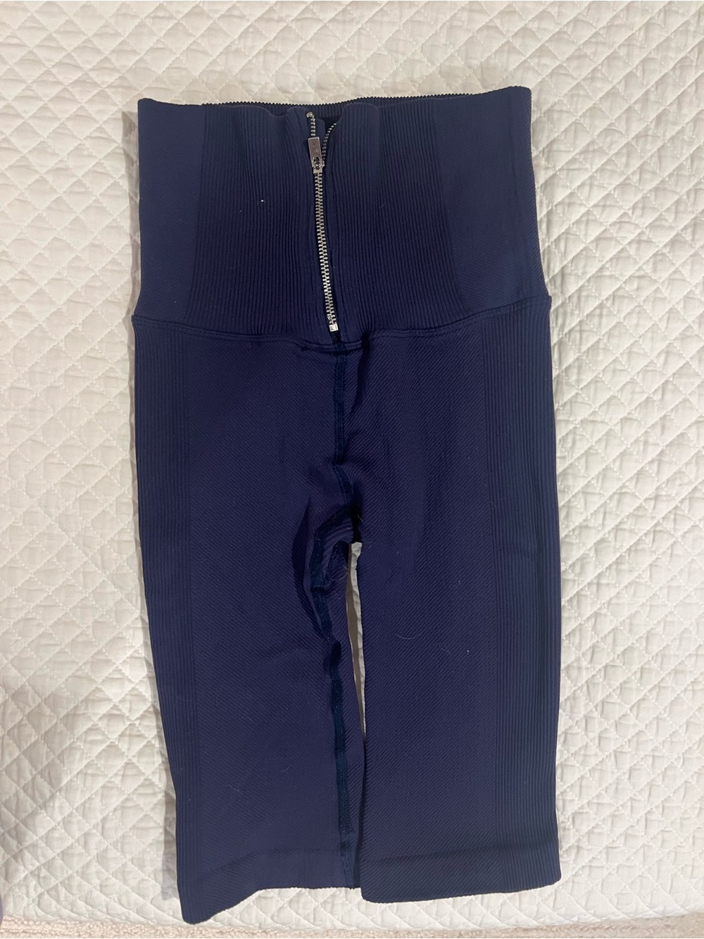 FP Movement by Free People Navy Ribbed High-Waist Capris with Front Zip
